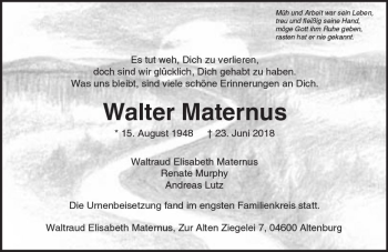 Traueranzeige von Walter Maternus von  Usinger Anzeiger
