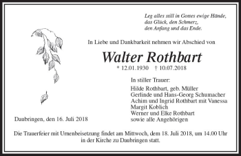 Traueranzeige von Walter Rothbart von  Gießener Anzeiger