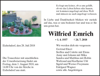 Traueranzeige von Wilfried Emrich von  Kreisanzeiger