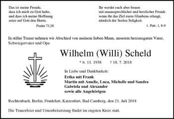 Traueranzeige von Wilhelm Scheld von  Gießener Anzeiger