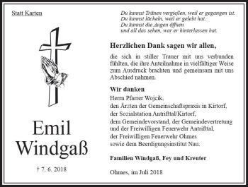 Traueranzeige von Wmil Windgaß von VRM Trauer