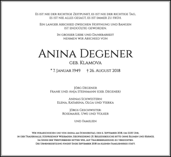 Traueranzeige von Anina Degener von vrm-trauer