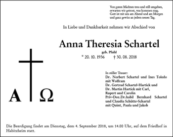 Traueranzeige von Anna Theresia Schartel von vrm-trauer