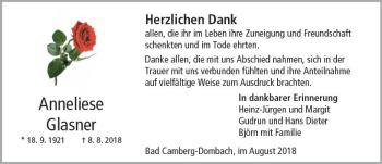 Traueranzeige von Anneliese Glasner von  Camberger Anzeiger