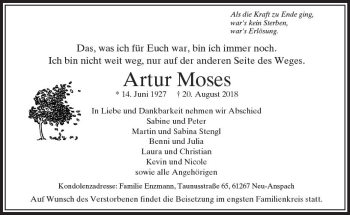 Traueranzeige von Artur Moses von  Usinger Anzeiger Traueranzeige von Artur Moses von  Usinger Anzeiger