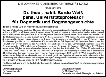 Traueranzeige von Bardo Weiß von vrm-trauer