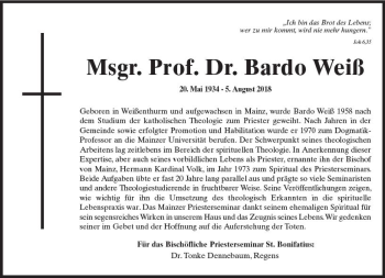 Traueranzeige von Bardo Weiß von vrm-trauer