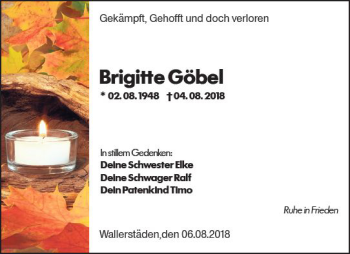 Traueranzeige von Brigitte Göbel von vrm-trauer