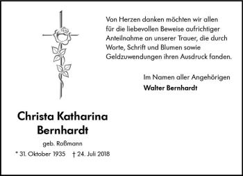 Traueranzeige von Christa Katharina Bernhardt von vrm-trauer