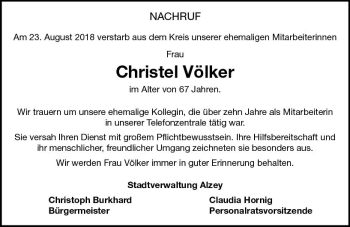 Traueranzeige von Christel Völker von vrm-trauer
