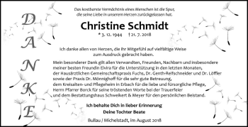 Traueranzeige von Christine Schmidt von vrm-trauer
