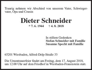 Traueranzeige von Dieter Schneider von vrm-trauer