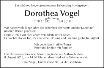 Traueranzeige von Dorothea Vogel von vrm-trauer