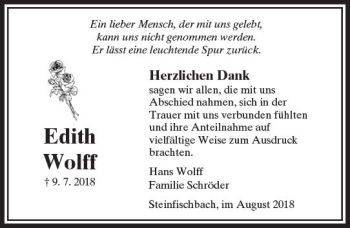 Traueranzeige von Edith Wolff von  Camberger Anzeiger