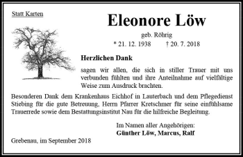 Traueranzeige von Eleonore Löw von VRM Trauer