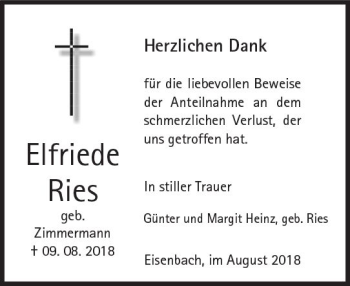 Traueranzeige von Elfriede Ries von  Camberger Anzeiger