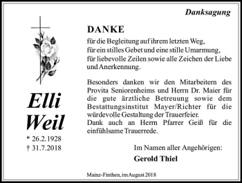 Traueranzeige von Elli Weil von vrm-trauer