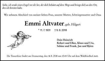 Traueranzeige von Emmi Altvater von vrm-trauer
