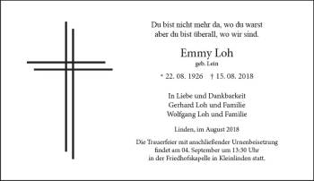 Traueranzeige von Emmy Loh von  Gießener Anzeiger
