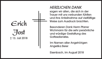 Traueranzeige von Erich Jost von  Camberger Anzeiger