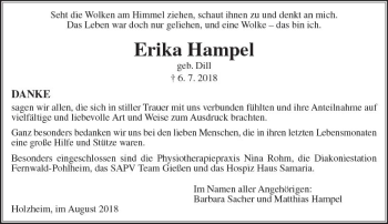 Traueranzeige von Erika Hampel von  Gießener Anzeiger