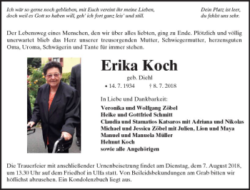 Traueranzeige von Erika Koch von  Kreisanzeiger