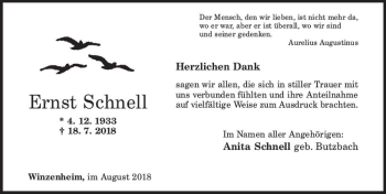 Traueranzeige von Ernst Schnell von vrm-trauer