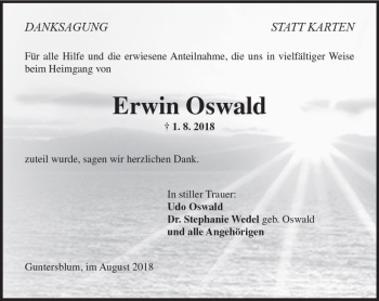 Traueranzeige von Erwin Oswald von vrm-trauer