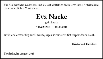 Traueranzeige von Eva Nacke von vrm-trauer