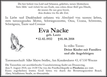 Traueranzeige von Eva Nacke von vrm-trauer