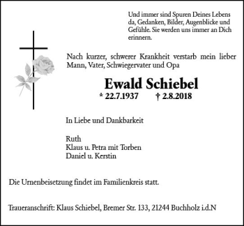 Traueranzeige von Ewald Schiebel von vrm-trauer