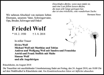 Traueranzeige von Friedel Wolf von vrm-trauer