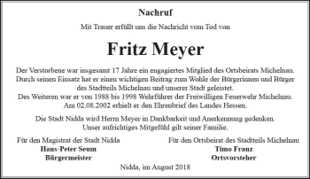 Traueranzeige von Fritz Meyer von  Kreisanzeiger