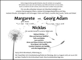 Traueranzeige von Georg Adam Nicklas von vrm-trauer