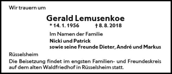 Traueranzeige von Gerald Lemusenkoe von vrm-trauer