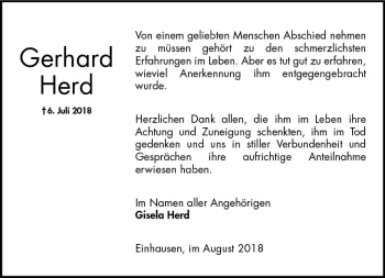 Traueranzeige von Gerhard Herd von vrm-trauer