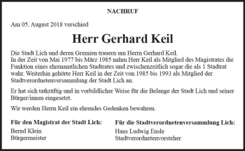 Traueranzeige von Gerhard Keil von  Gießener Anzeiger