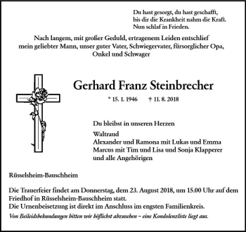 Traueranzeige von Gerhard Franz Steinbrecher von vrm-trauer