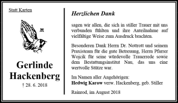 Traueranzeige von Gerlinde Hackenberg von VRM Trauer