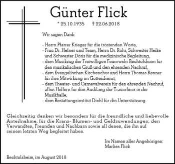 Traueranzeige von Günter Flick von vrm-trauer