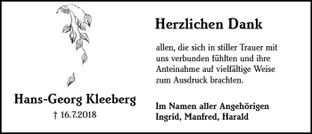 Traueranzeige von Hans-Georg Kleeberg von vrm-trauer