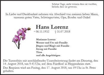 Traueranzeige von Hans Lorenz von vrm-trauer