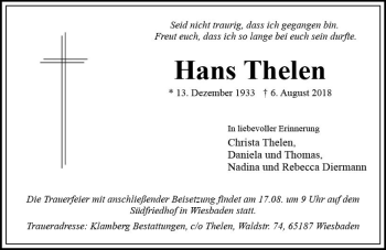 Traueranzeige von Hans Thelen von vrm-trauer