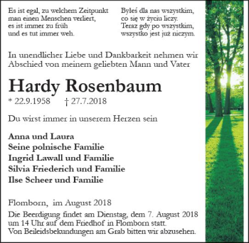Traueranzeige von Hardy Rosenbaum von vrm-trauer