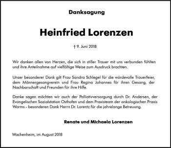 Traueranzeige von Heinfried Lorenzen von vrm-trauer