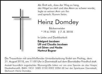 Traueranzeige von Heinz Domdey von vrm-trauer