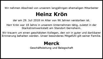 Traueranzeige von Heinz Krön von vrm-trauer