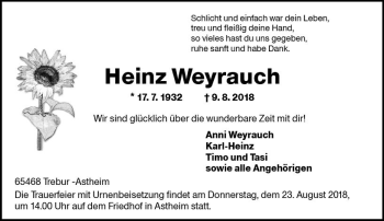 Traueranzeige von Heinz Weyrauch von vrm-trauer