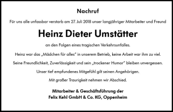 Traueranzeige von Heinz Dieter Umstätter von vrm-trauer
