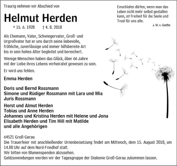 Traueranzeige von Helmut Herden von vrm-trauer